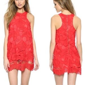 Lovers + Friends Caspian Shift Dress Size XS Red Lace Flowers Sleeveless